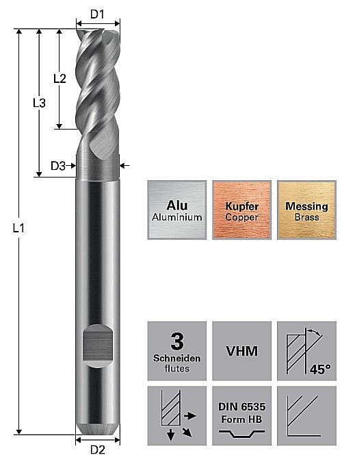 3-skärigt fräsverktyg med frislipning för trä